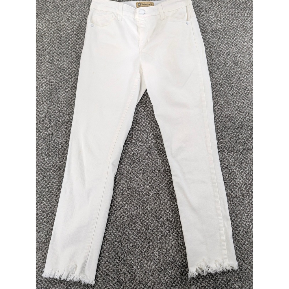 Democracy Ab Technology White Frayed Raw Hem Slim Straight Stretch Jeans Size 4